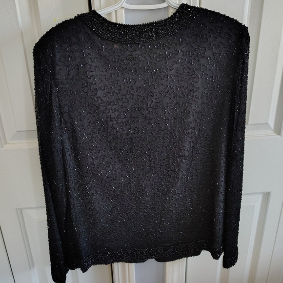 Laurence Kazar Black Beaded Cocktail Jacket VIntage Silk M - Picture 5 of 14